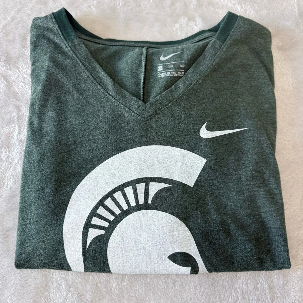 Nike‎ Michigan State Spartans V Neck T Shirt Men's XXL Green Athletic Fit